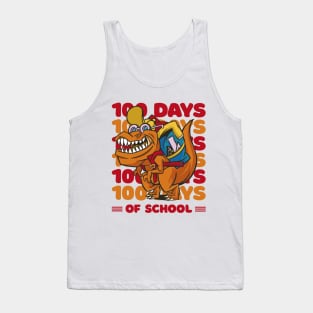 100 Days of school typography featuring a T-rex dino with bacpack #4 Tank Top